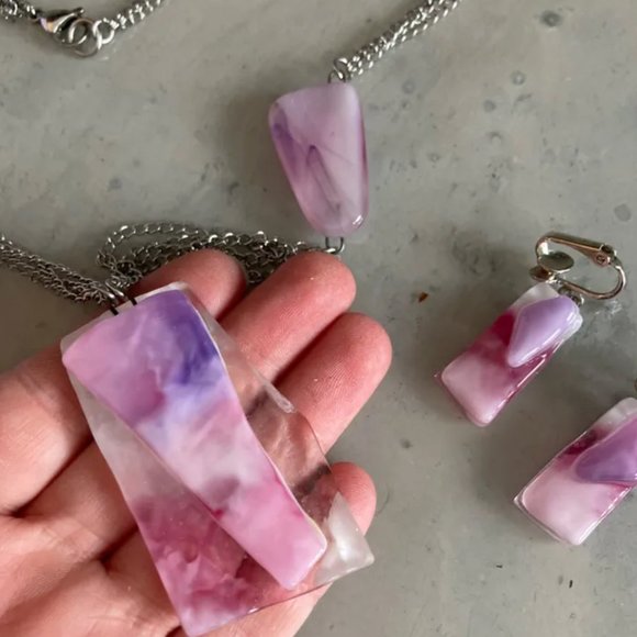 Duo Earrings and Necklace Pink - Picture 2 of 2